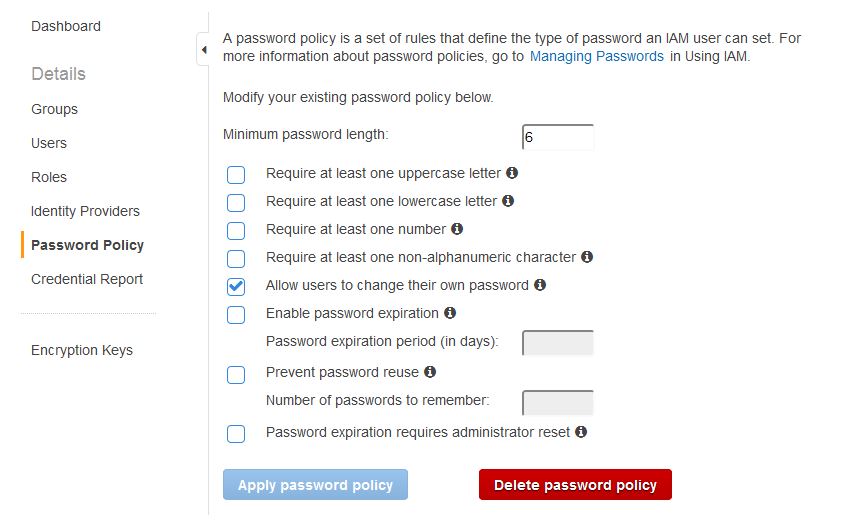 password policy iam